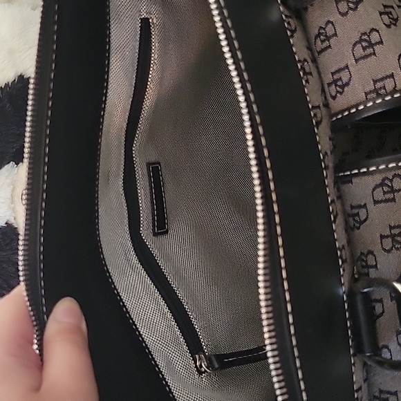 Dooney & Bourke Gray Canvas Black Leather Trim Satchel Shoulder Bag - Picture 12 of 16